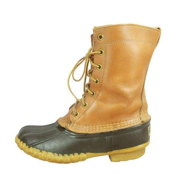 Vintage LL Bean Hunting Duck Boots Brown Leather Unlined Lace Up Size 7 M - Picture 1 of 11
